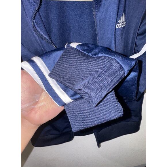 Adidas Boys Athletic Zip Up Track Jacket Navy White Stripe Size 8 MISSING-ZIPPER - Picture 6 of 7